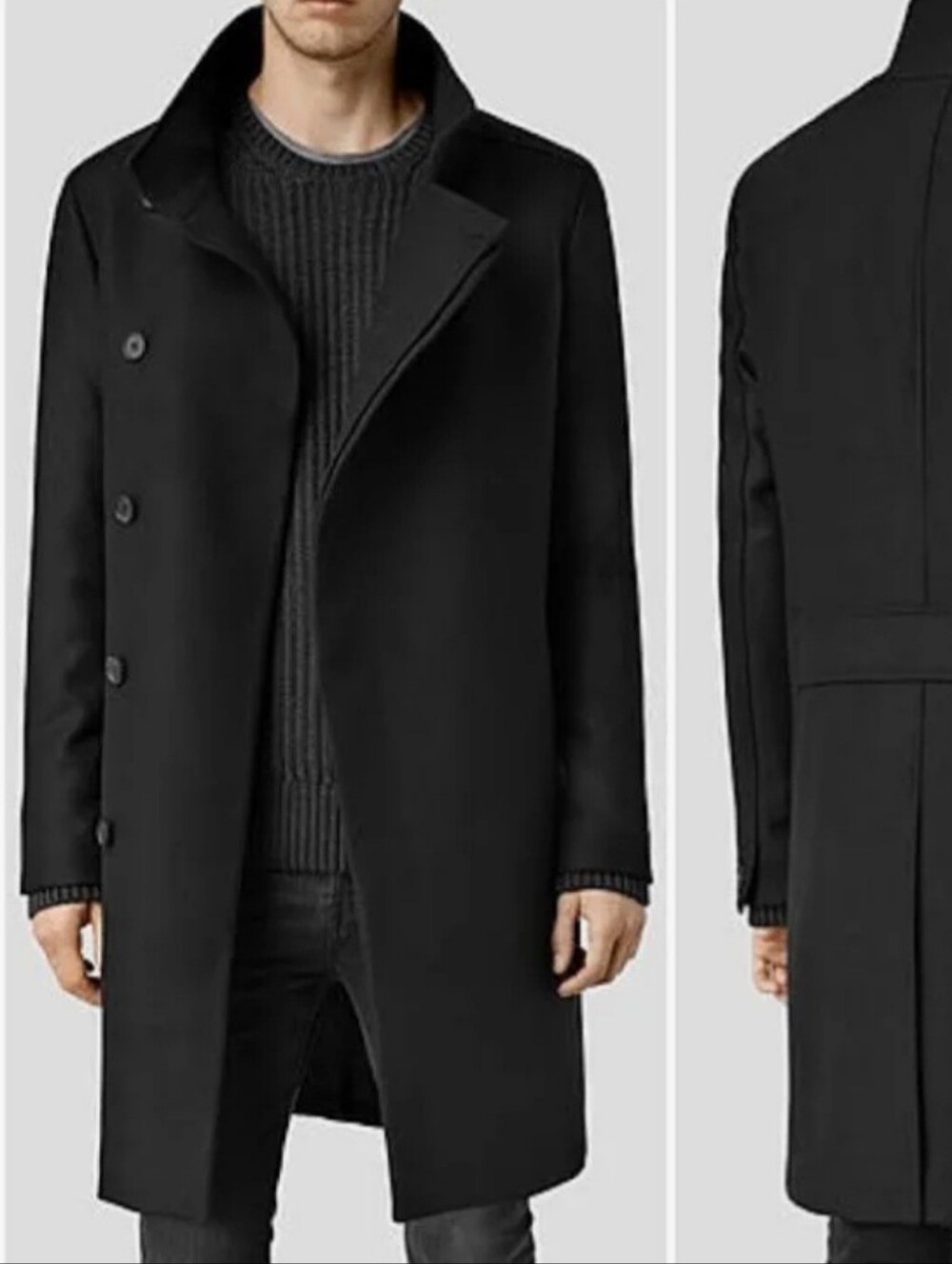 ALL SAINTS Banner Coat SZ 36 Charcoal Italian Cloth Wool Blend Funnel Neck Small